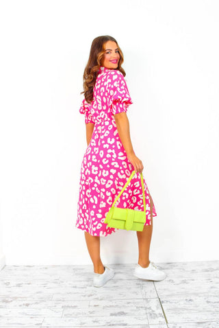 Young Love - Pink Leopard Midi Dress