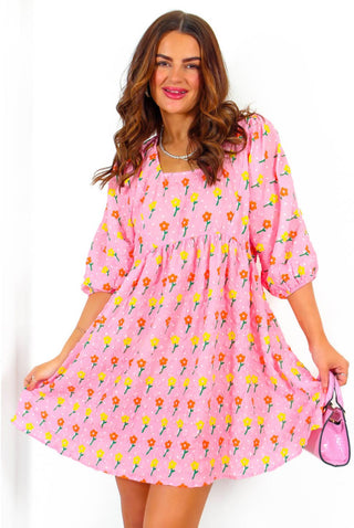 Your Dream Girl - Pink Floral Mini Smock Dress