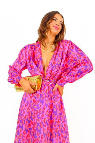 Yours To Keep - Pink Purple Leopard Midi Dress