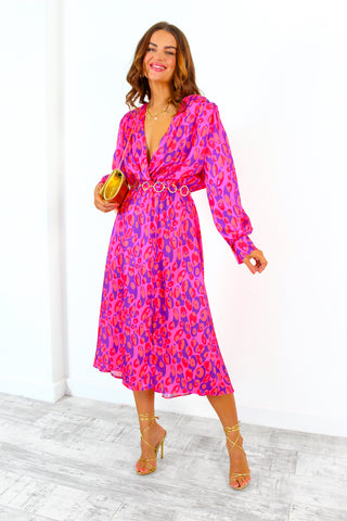 Yours To Keep - Pink Purple Leopard Midi Dress