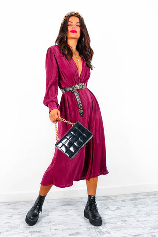 Yours To Keep - Plum Plisse Midi Dress