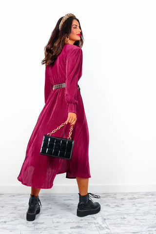 Yours To Keep - Plum Plisse Midi Dress