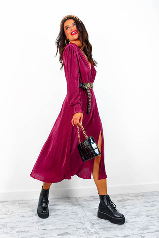 Yours To Keep - Plum Plisse Midi Dress