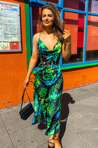 Miami - Black Tropical Slip Dress